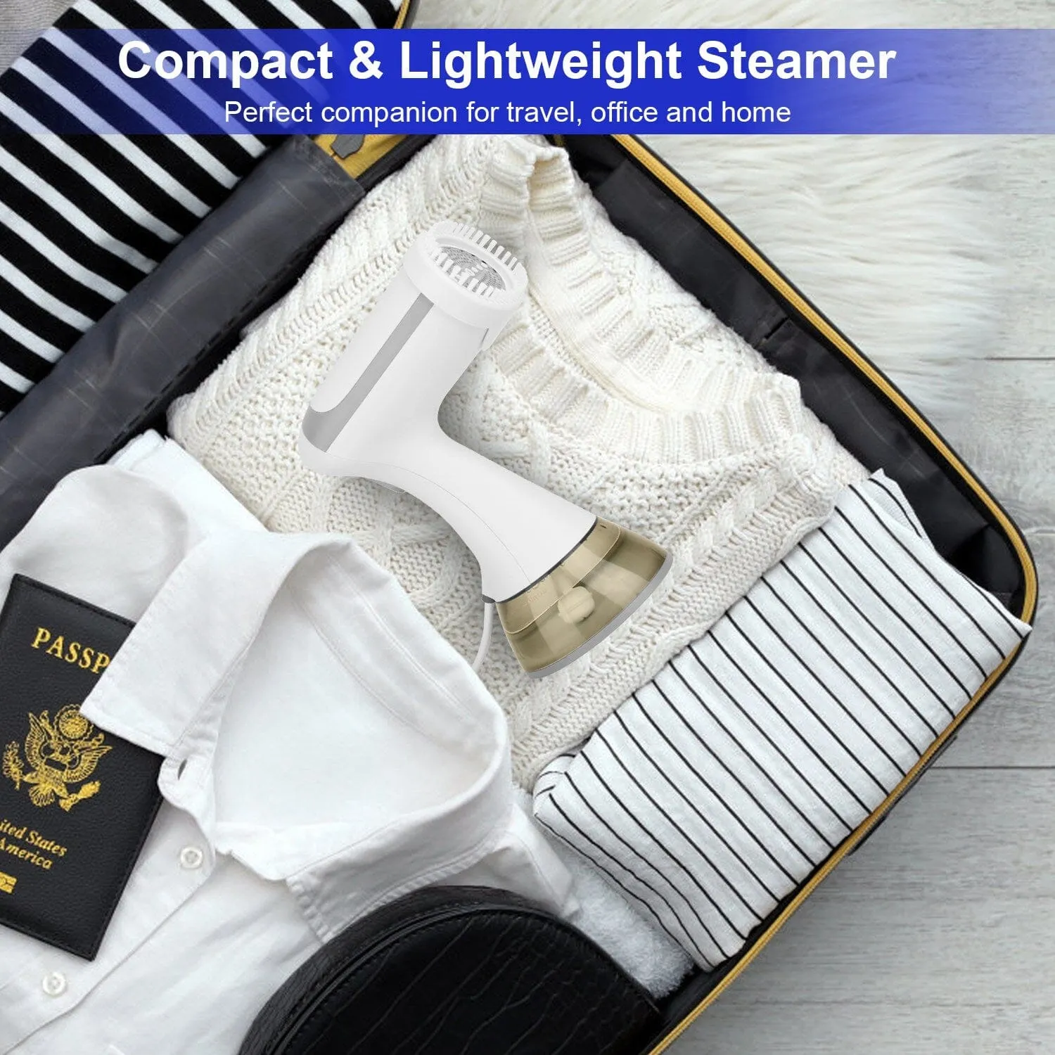 1500W Garment Steamer Portable Handheld Fabric Steamer with Lint Brush Removable 350ml Water Tank
