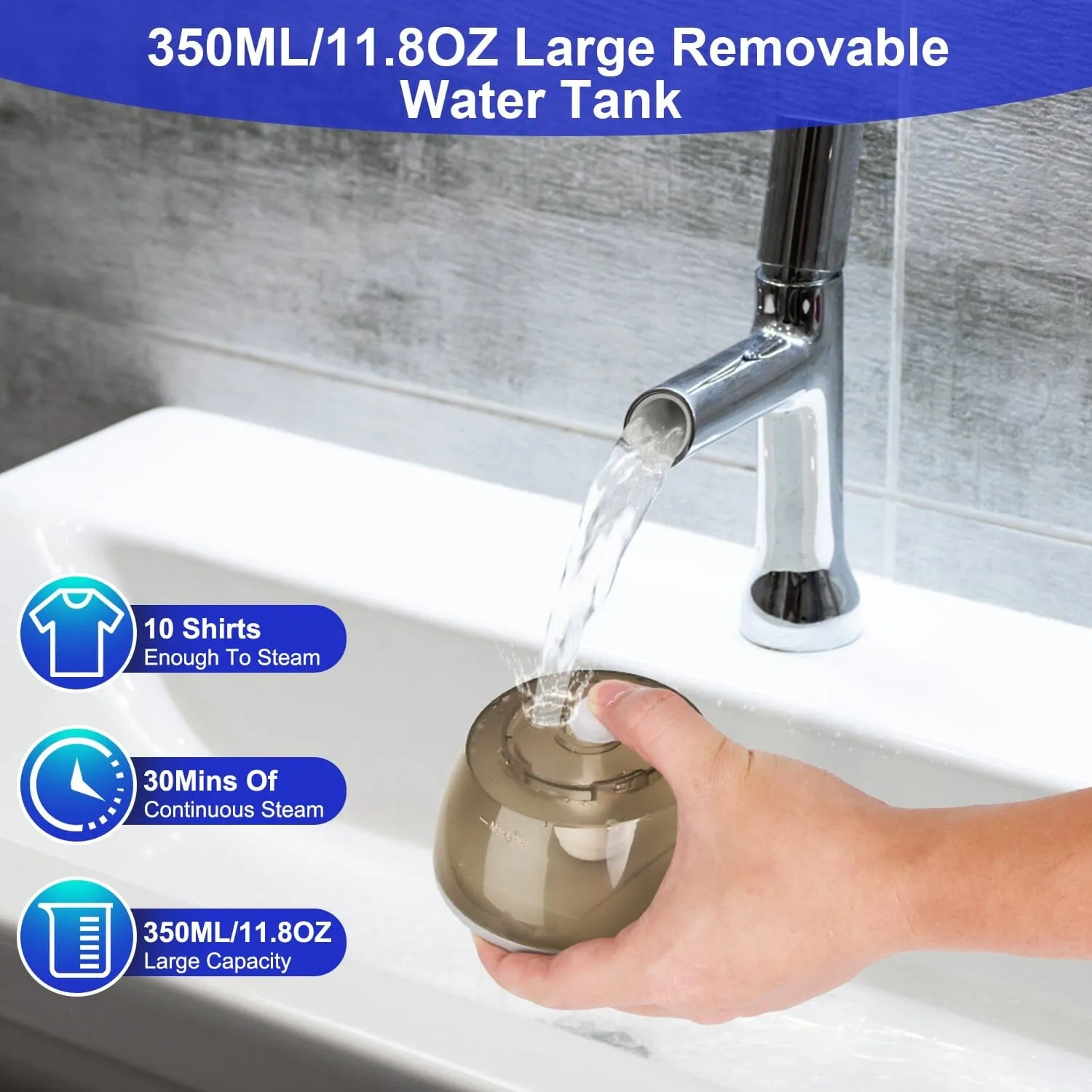 1500W Garment Steamer Portable Handheld Fabric Steamer with Lint Brush Removable 350ml Water Tank