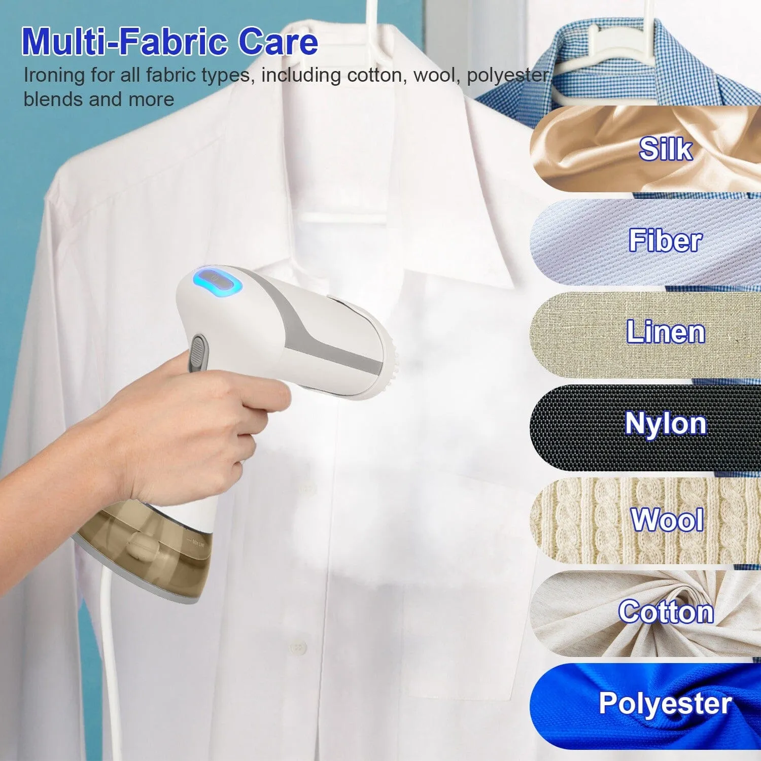 1500W Garment Steamer Portable Handheld Fabric Steamer with Lint Brush Removable 350ml Water Tank