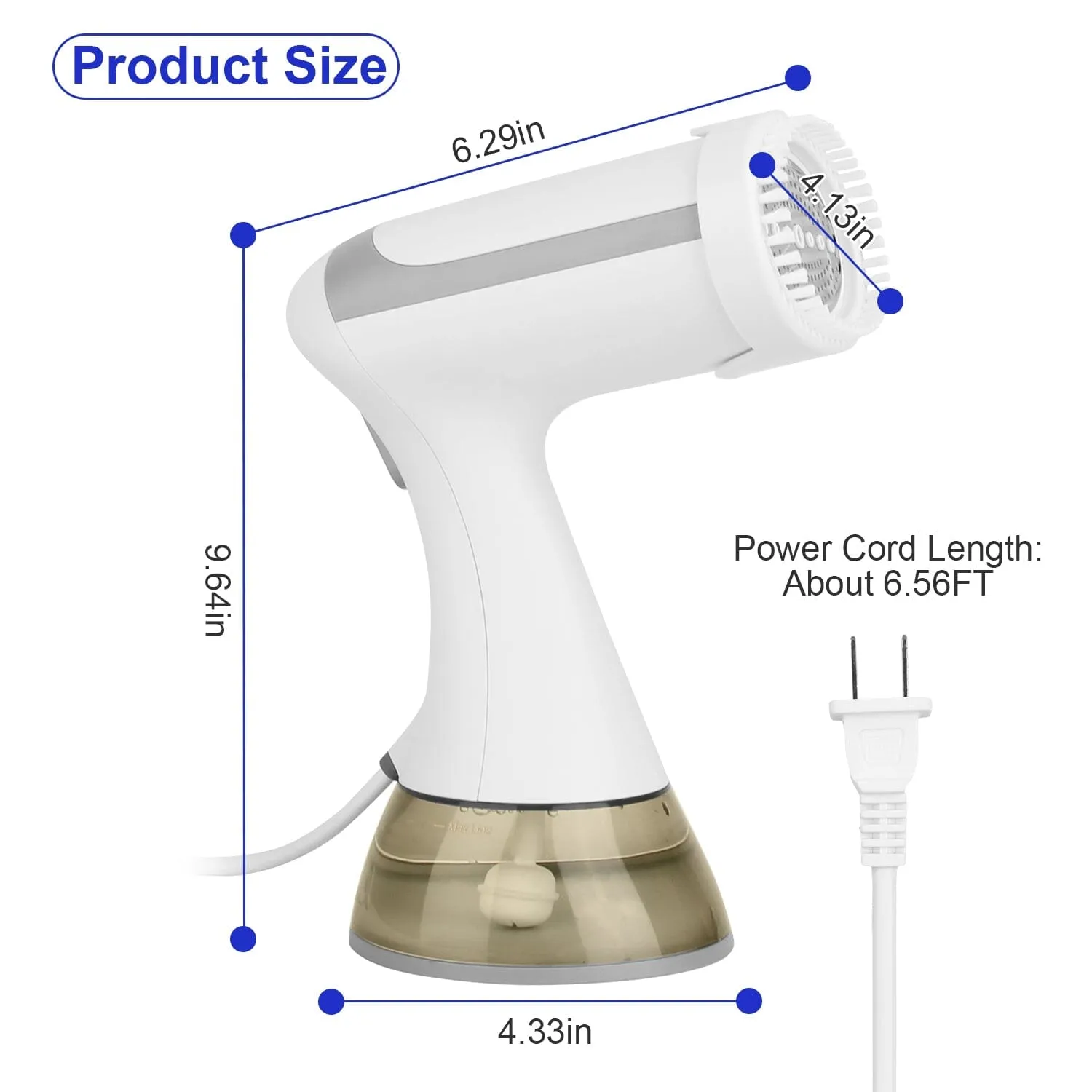 1500W Garment Steamer Portable Handheld Fabric Steamer with Lint Brush Removable 350ml Water Tank