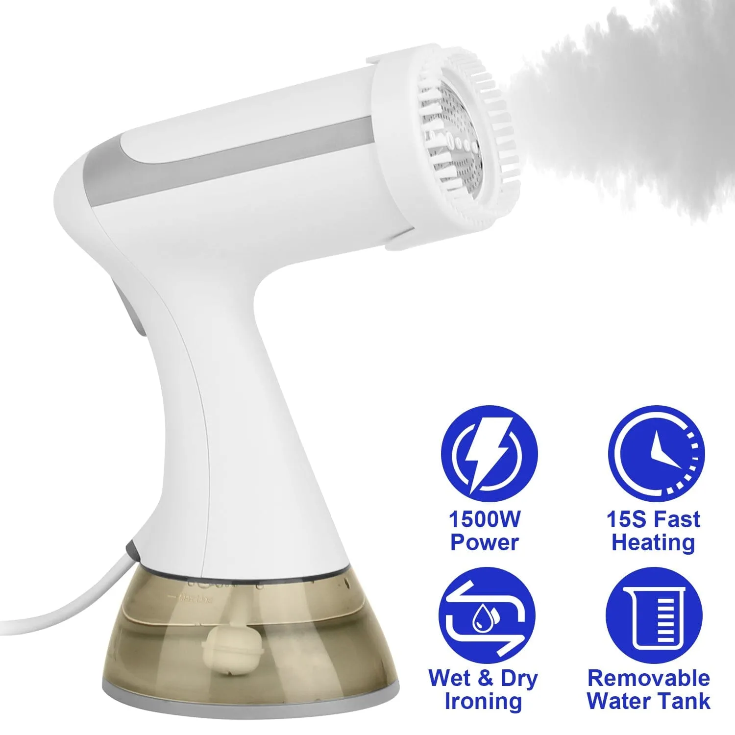 1500W Garment Steamer Portable Handheld Fabric Steamer with Lint Brush Removable 350ml Water Tank