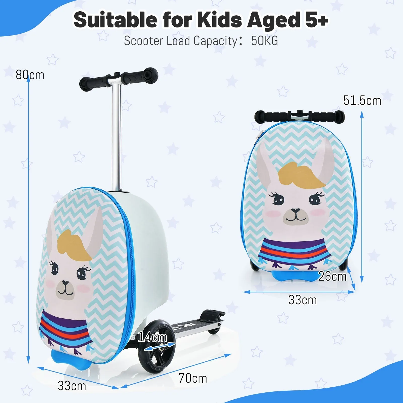 2-in-1 Folding Kids Scooter with Suitcase and 3 Color Lighted Wheels-Light Blue