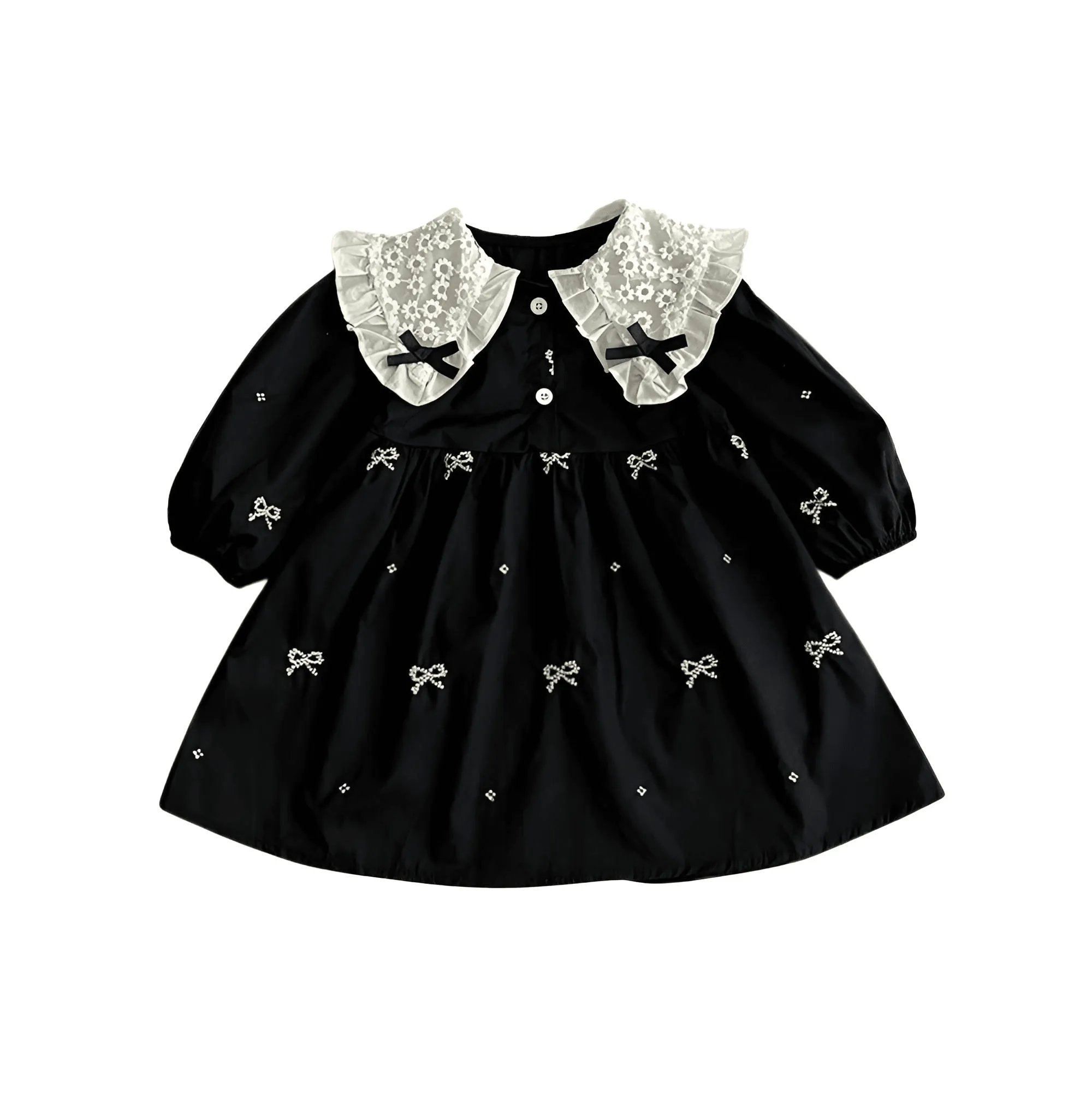 Autumn Baby Girls Dress Casual Bow Clothes Spring Cotton Girls Princess Dress Big Turn Down Collar Dress Girls Clothes