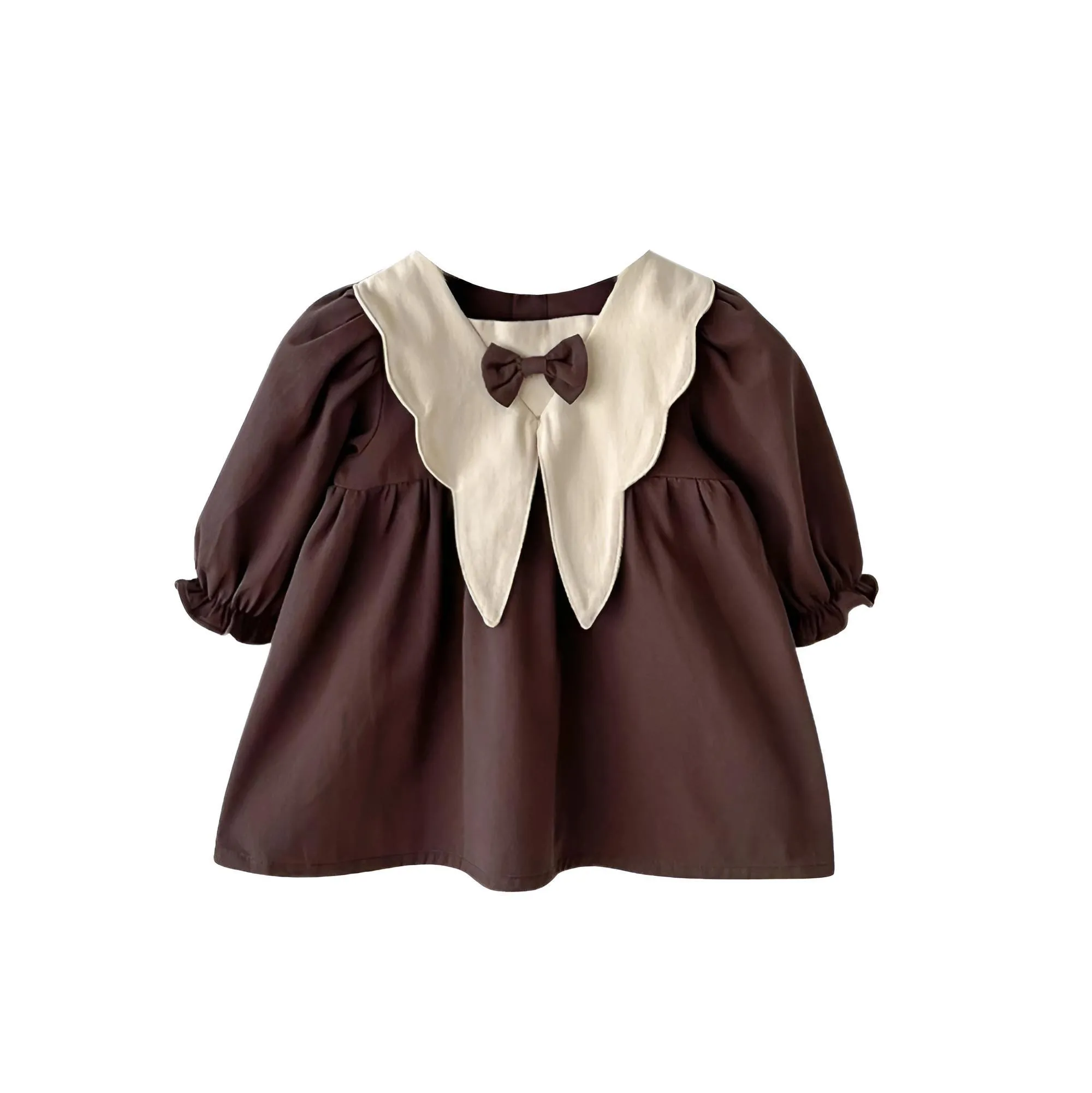 Autumn Baby Girls Dress Casual Bow Clothes Spring Cotton Girls Princess Dress Big Turn Down Collar Dress Girls Clothes