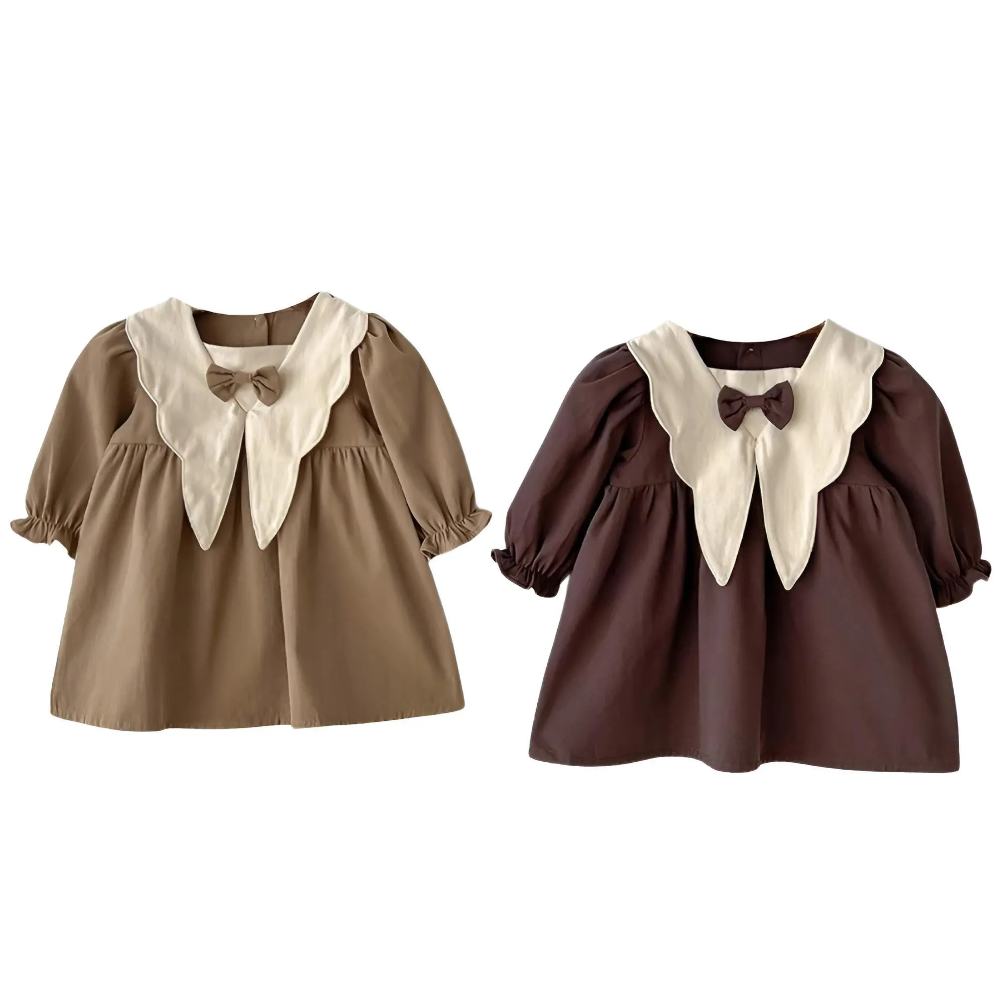 Autumn Baby Girls Dress Casual Bow Clothes Spring Cotton Girls Princess Dress Big Turn Down Collar Dress Girls Clothes