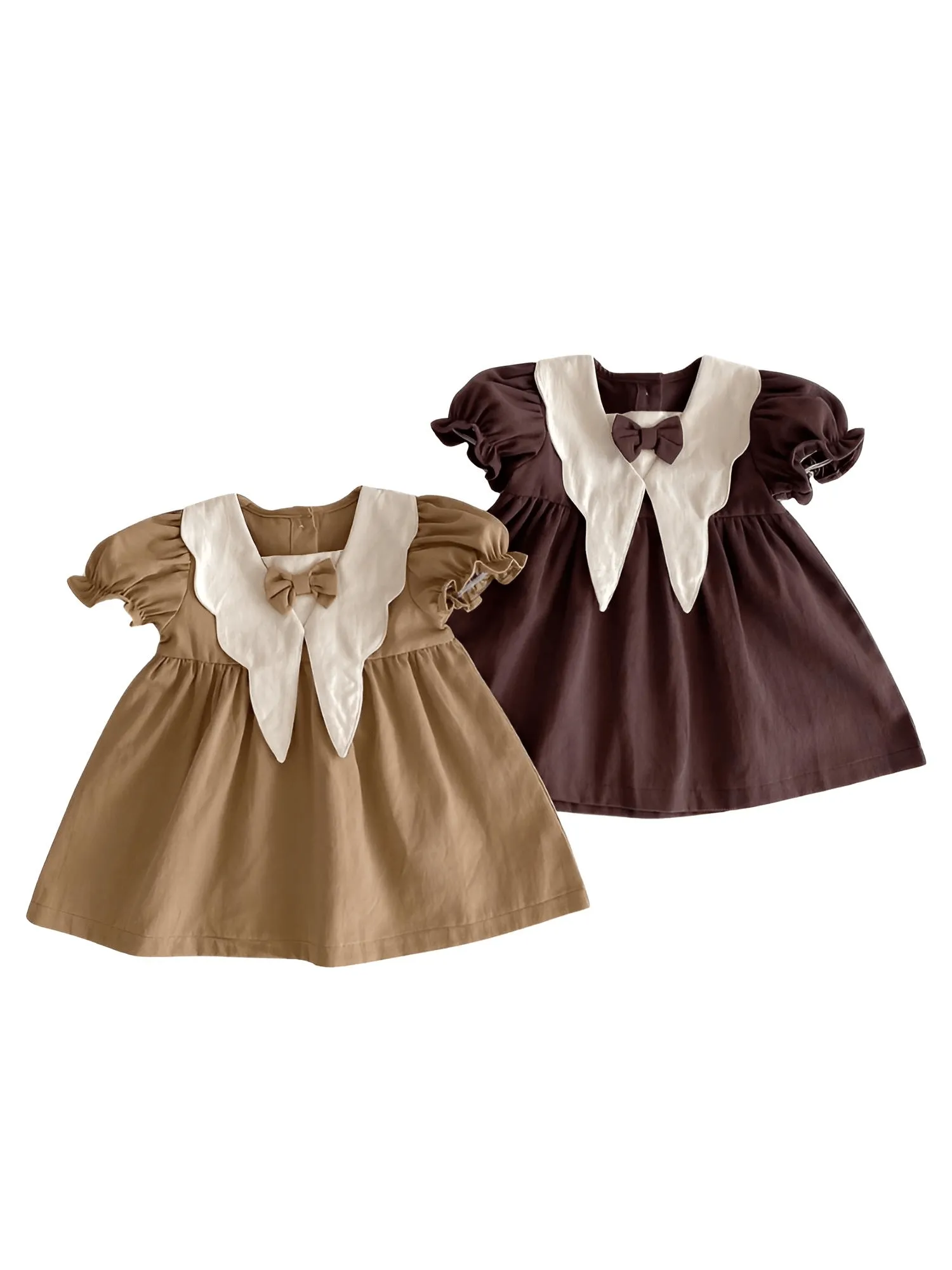 Autumn Baby Girls Dress Casual Bow Clothes Spring Cotton Girls Princess Dress Big Turn Down Collar Dress Girls Clothes