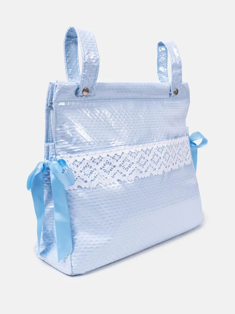 Baby Blue Lace-Trimmed Changing Bag With Ribbon - Blue