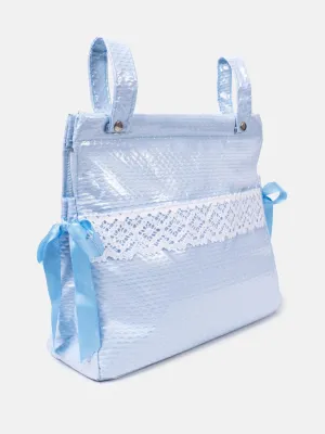 Baby Blue Lace-Trimmed Changing Bag With Ribbon - Blue