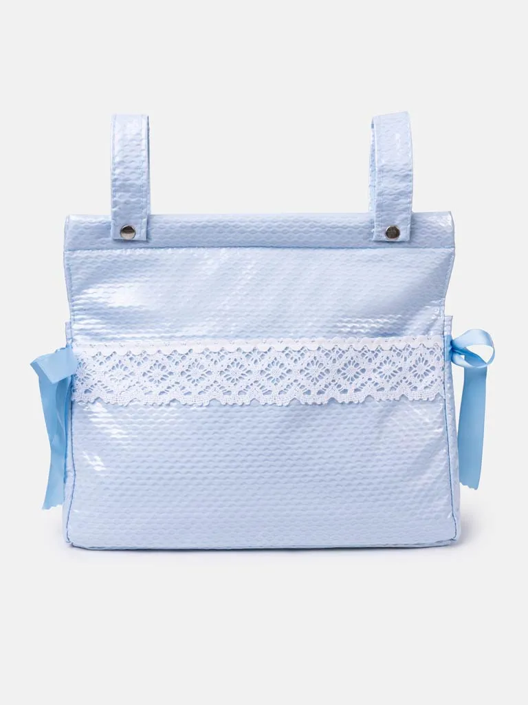 Baby Blue Lace-Trimmed Changing Bag With Ribbon - Blue