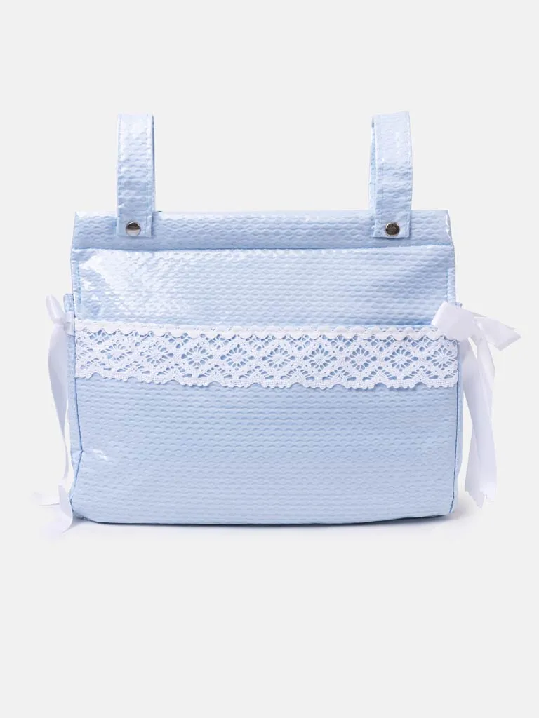 Baby Blue Lace-Trimmed Changing Bag With Ribbon White
