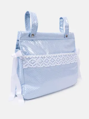 Baby Blue Lace-Trimmed Changing Bag With Ribbon White