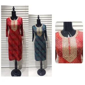 Bandhani Print Kurti with Intricate Embroidery