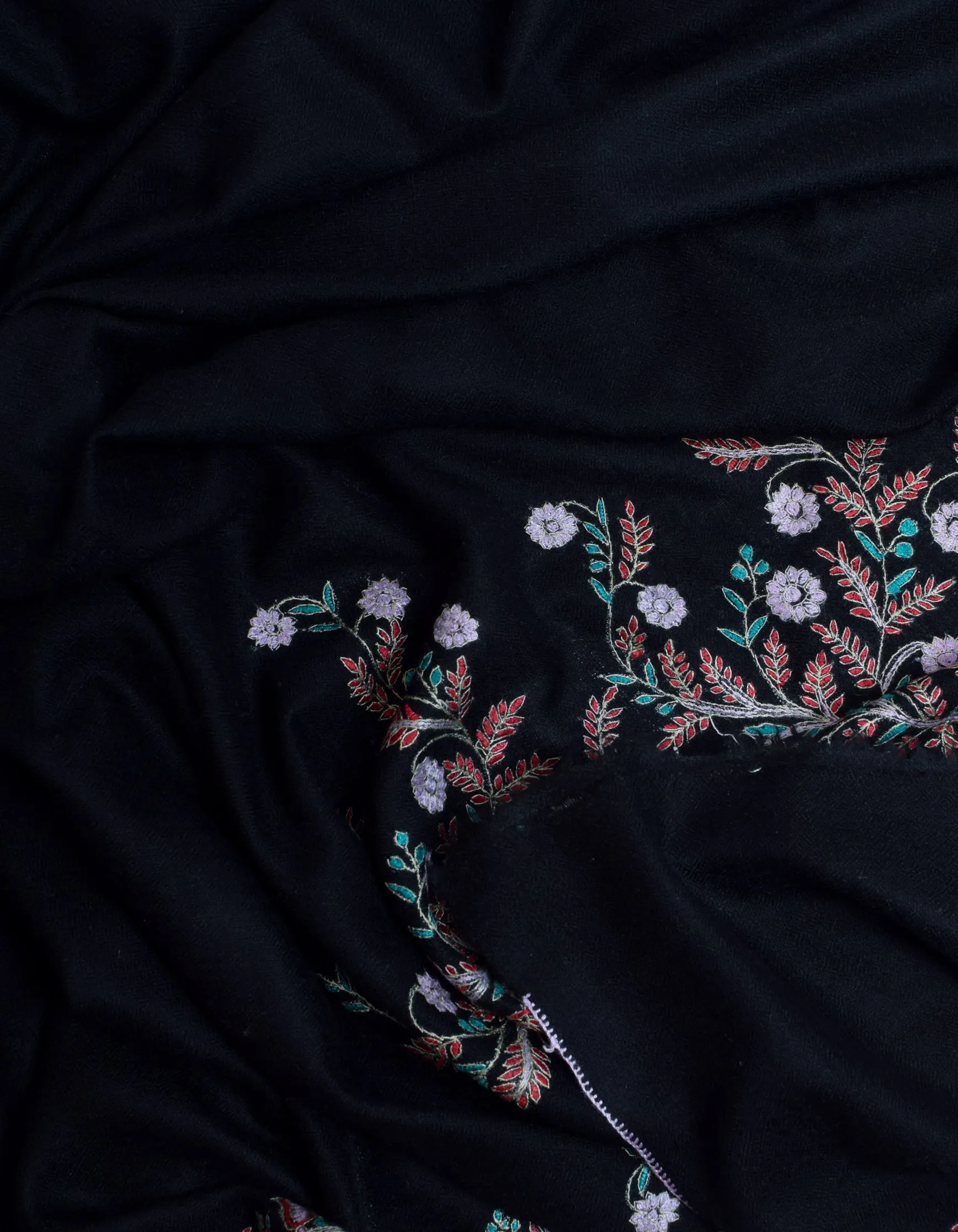 Black Handwoven Multicolour Border Embroidered Cashmere Pashmina Shawl