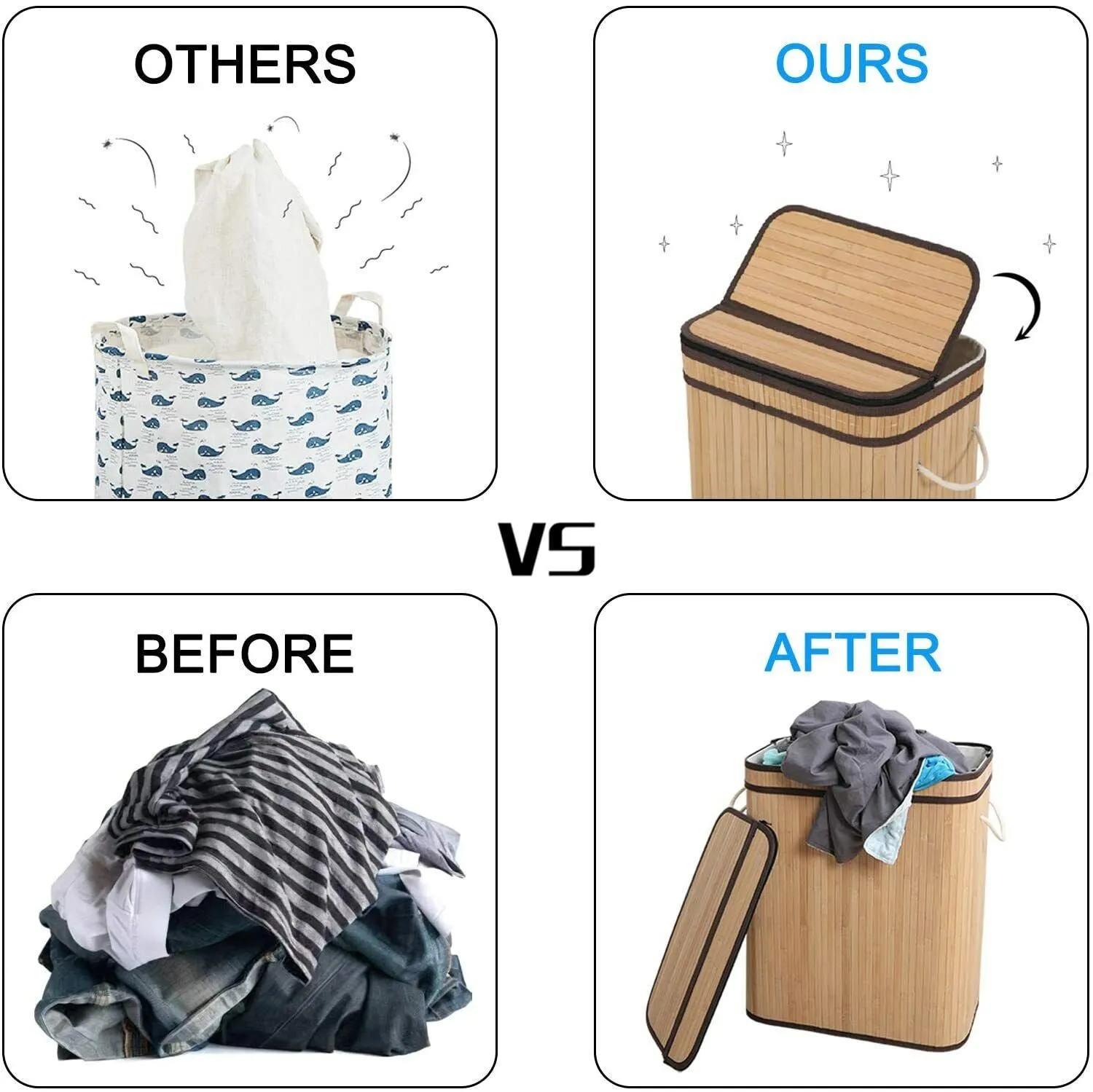 BlushBees® Laundry Hamper with Lid, Large Foldable, made with Natural Bamboo Laundry Basket.