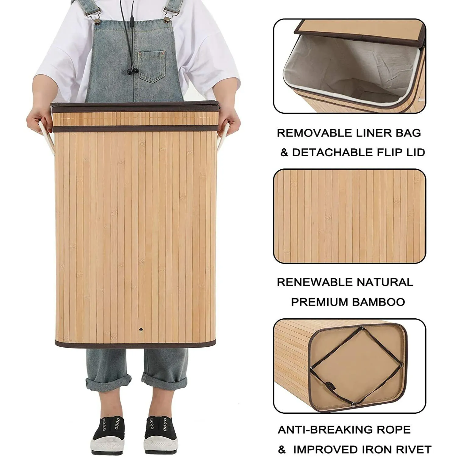 BlushBees® Laundry Hamper with Lid, Large Foldable, made with Natural Bamboo Laundry Basket.
