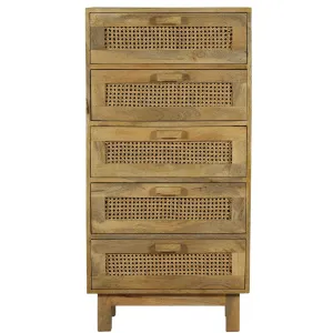 Solid Wood and Rattan Tallboy Chest with 5 Drawers by Byron: Optimize for E-Commerce.