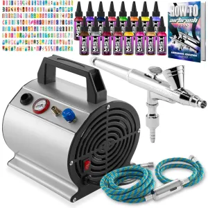 Complete Airbrush Nail Art Kit - 16 Color 240 Stencil Set