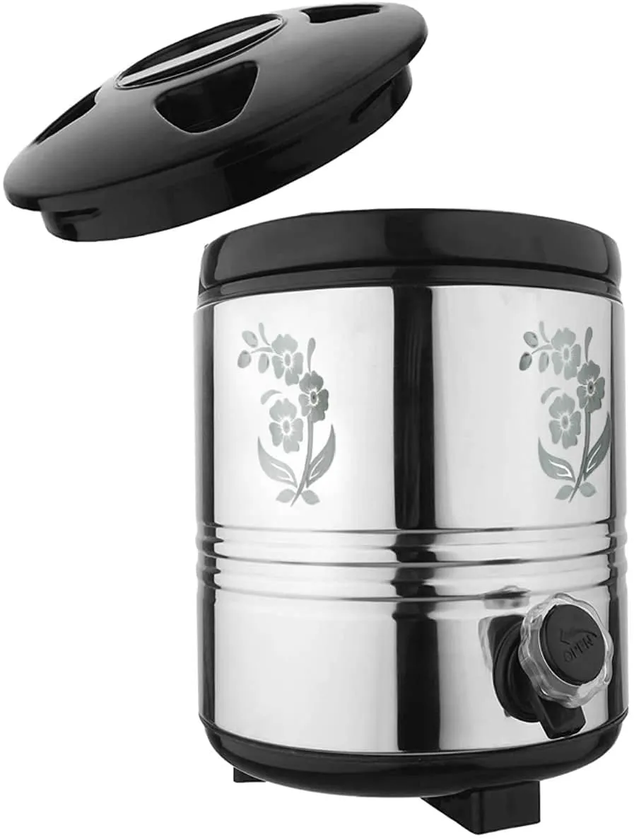 DAINTREE Stainless Steel Insulated Travel Water Jug Cold & Hot Water Storage Handle Double Walled Camper Easy to Carry with Air Tight Lid for Kitchen Home Office (5.7 Liter, Printed)