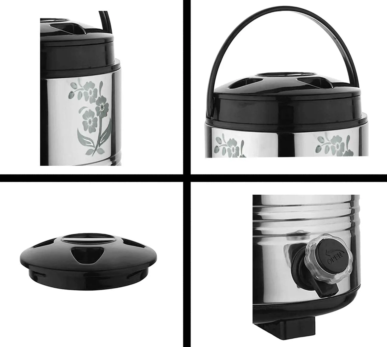 DAINTREE Stainless Steel Insulated Travel Water Jug Cold & Hot Water Storage Handle Double Walled Camper Easy to Carry with Air Tight Lid for Kitchen Home Office (5.7 Liter, Printed)