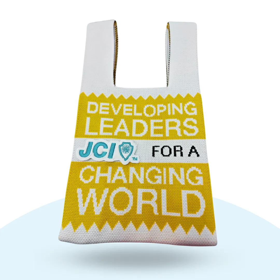 Developing Leaders knitted bag with 2 plush embroidery Pins
