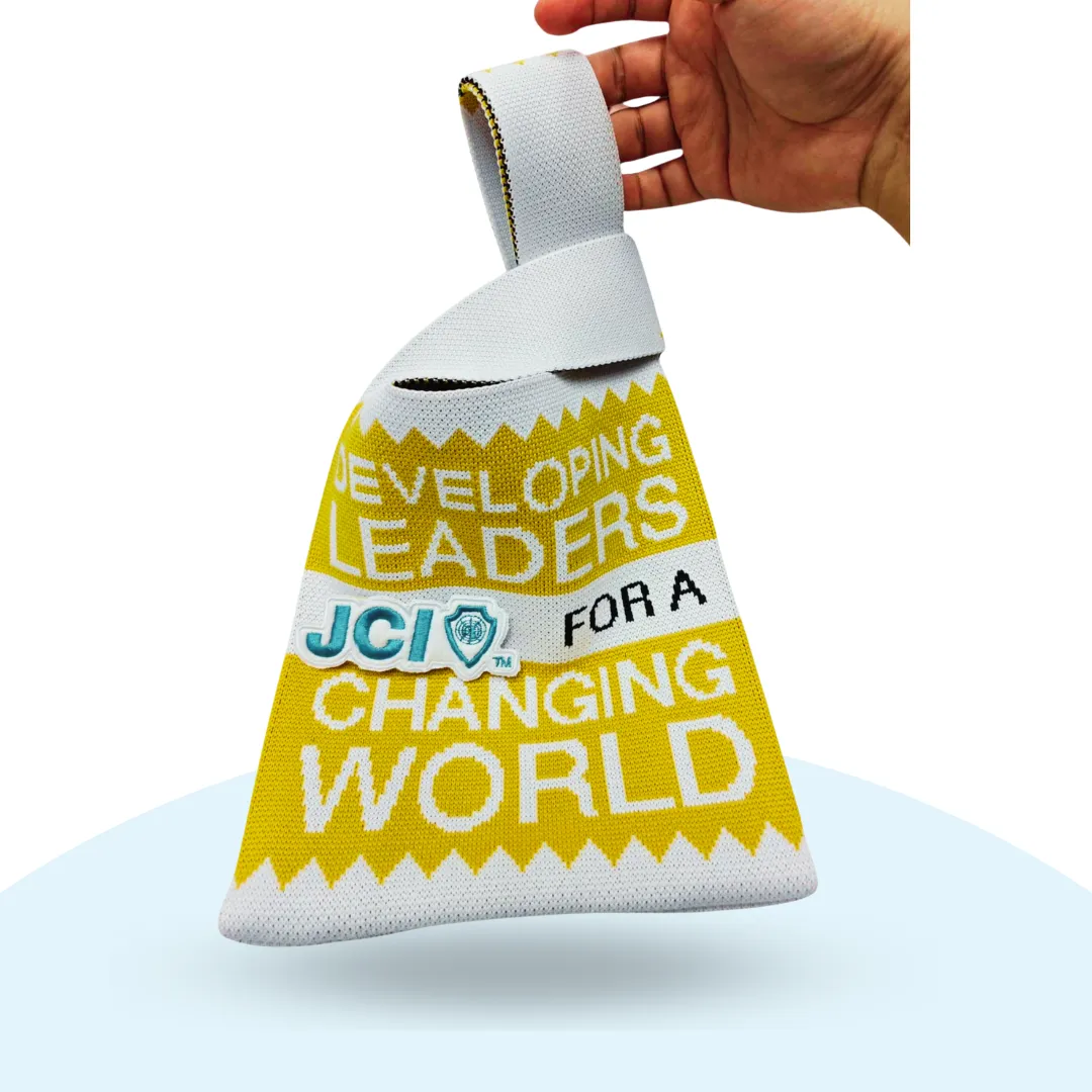 Developing Leaders knitted bag with 2 plush embroidery Pins