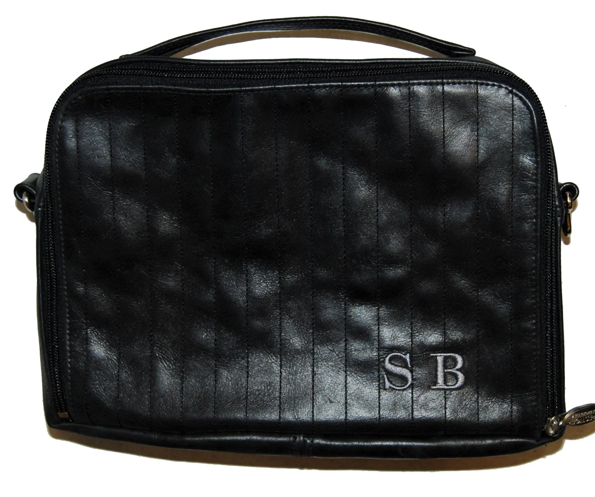 Distressed Leather Travel Bag with Embroidered Stripes TB315F-BK