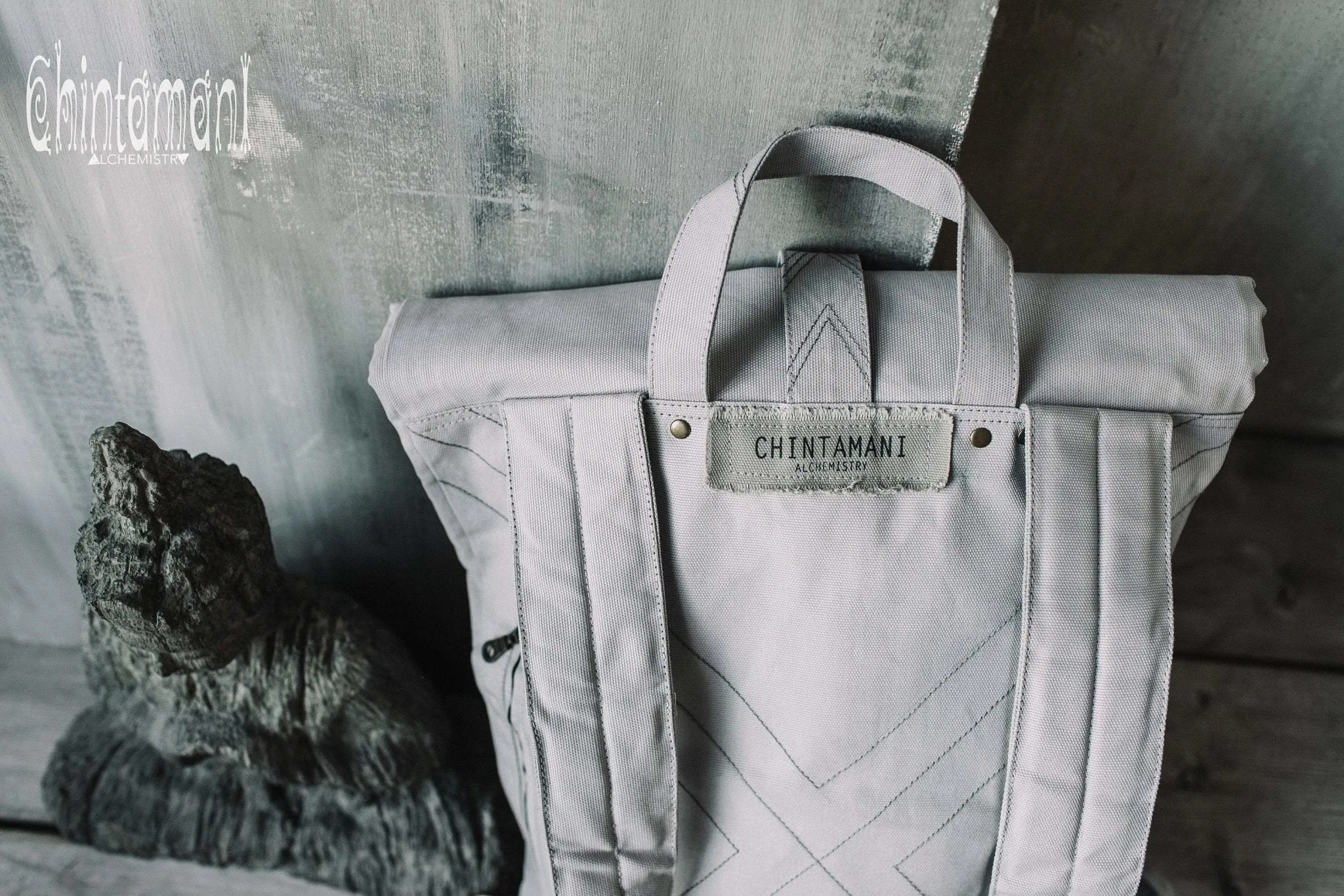 Flower Of Life Huge Roll Top Laptop Backpack / Atua Tino / Light Gray