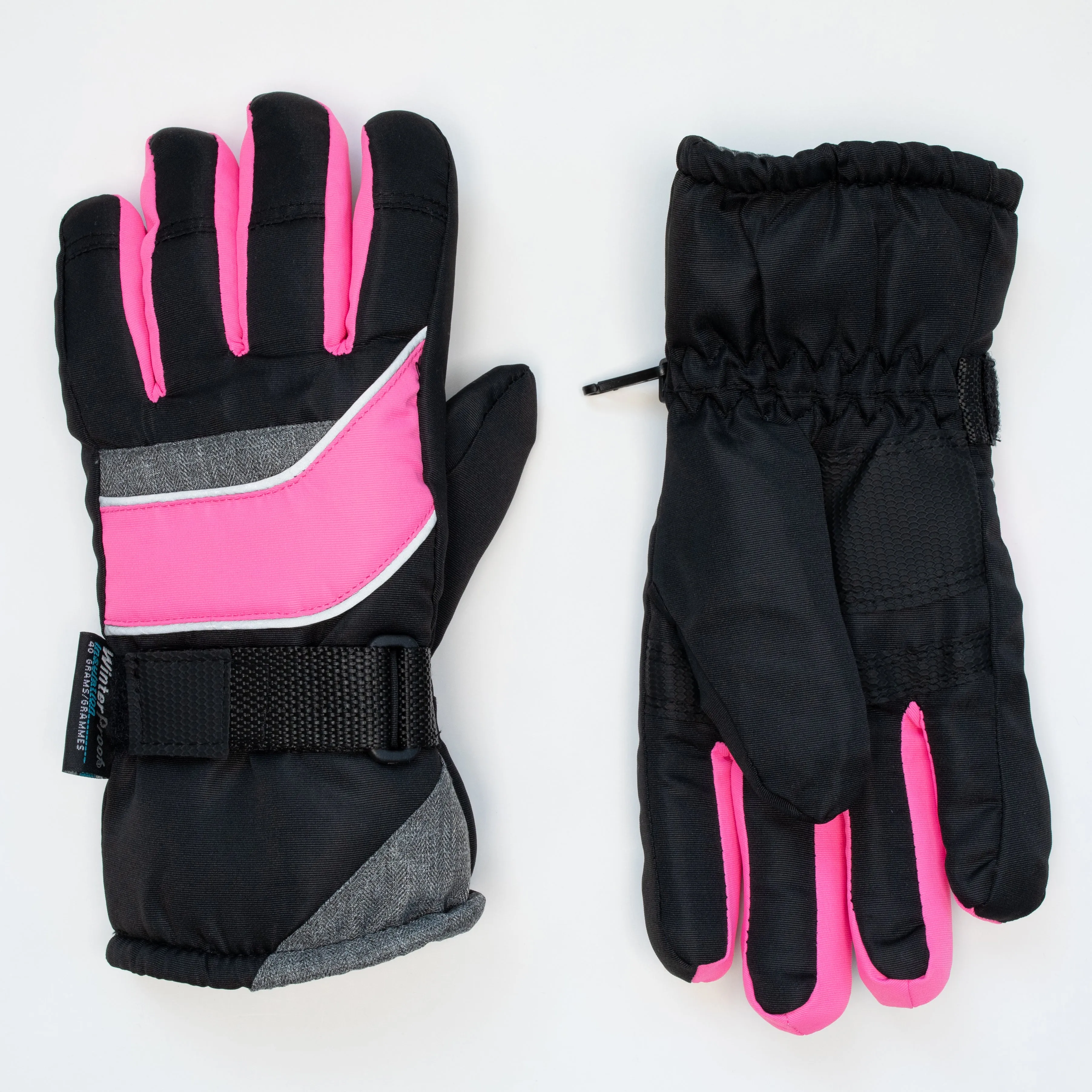 Girl's Black Hot Pink Ski Gloves