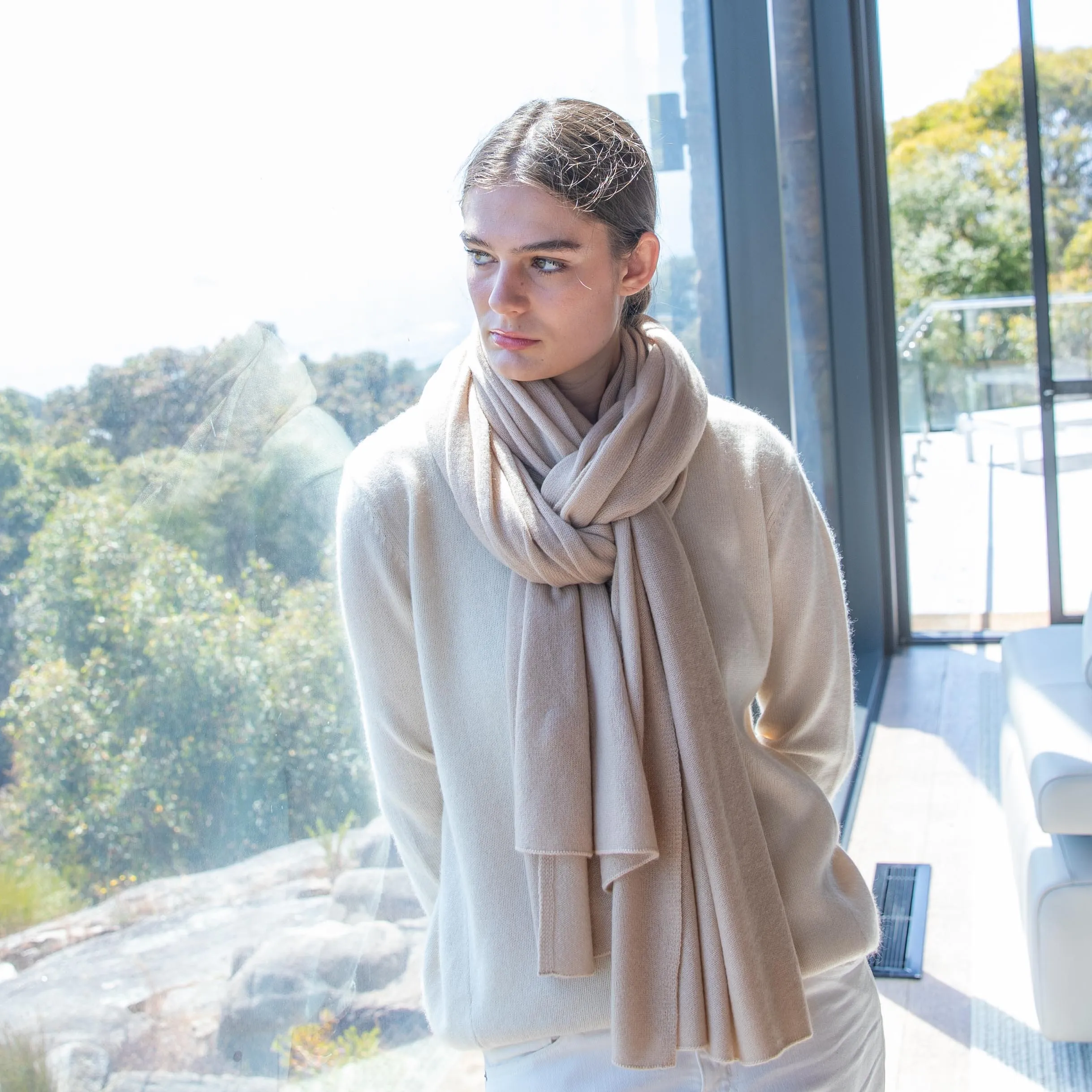 Harpers Emporium Pure Cashmere Travel Wrap in Wheat