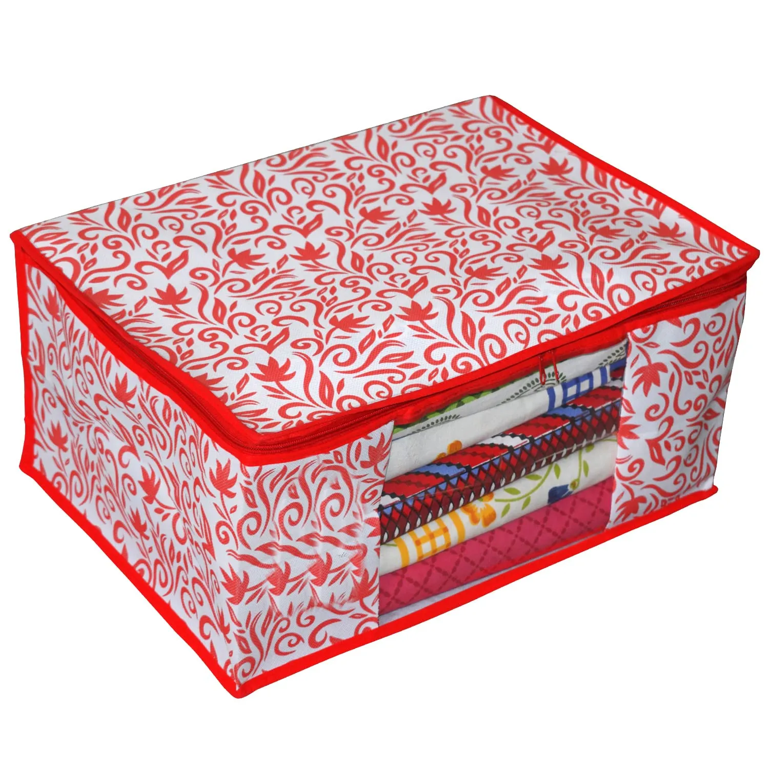 Heart Home Floral Printed Non-Woven Saree Cover, Clothes Organiser, Storage Bag For Wardrobe With Tranasparent Window- Pack of 3 (Pink)-HS43HEARTH26108