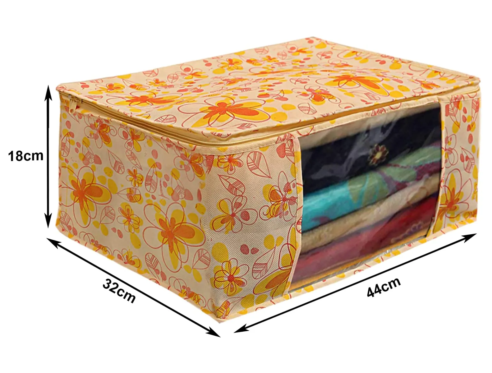 Heart Home Flower Printed Non-Woven Saree Cover, Clothes Organiser, Storage Bag For Wardrobe With Tranasparent Window- Pack of 12 (Yellow)-HS43HEARTH26126