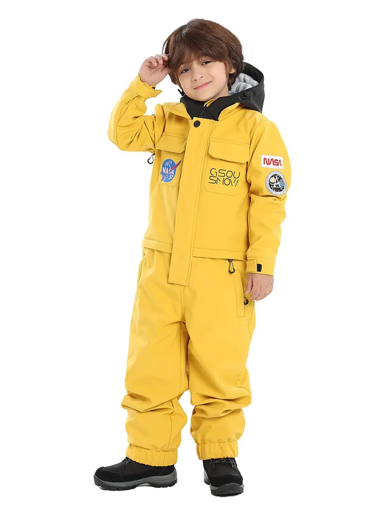 Kid's Yellow Ski Suit One Piece Snowsuits Waterproof Ski Jumpsuits