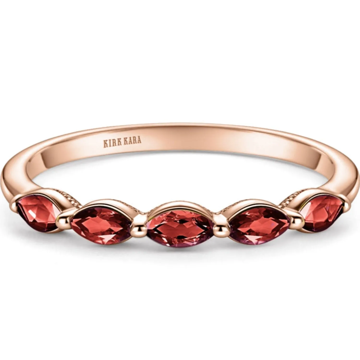 Kirk Kara "Stella" East-West Marquise Set Red Ruby Wedding Band