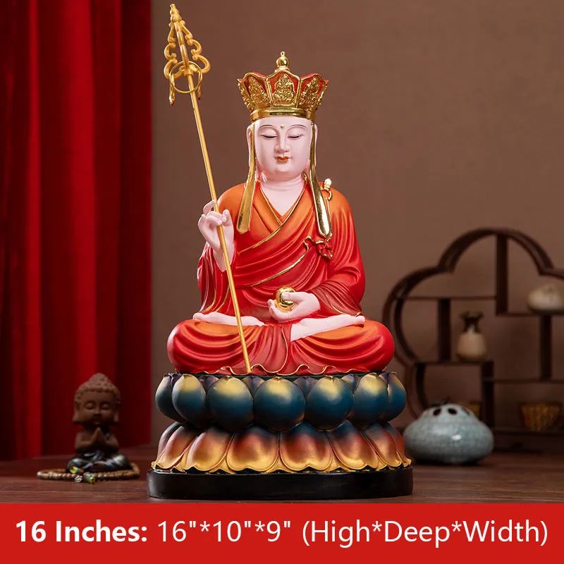 Ksitigarbha, Dizang Wang Bodhisattva Buddha Statue, Red Clothes Resin Material