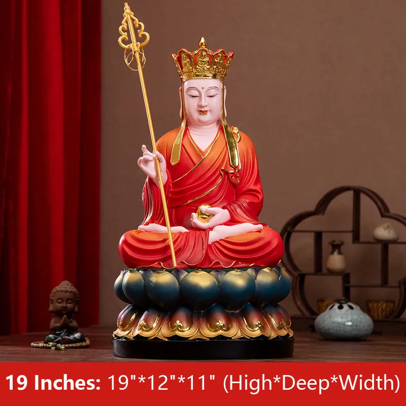 Ksitigarbha, Dizang Wang Bodhisattva Buddha Statue, Red Clothes Resin Material