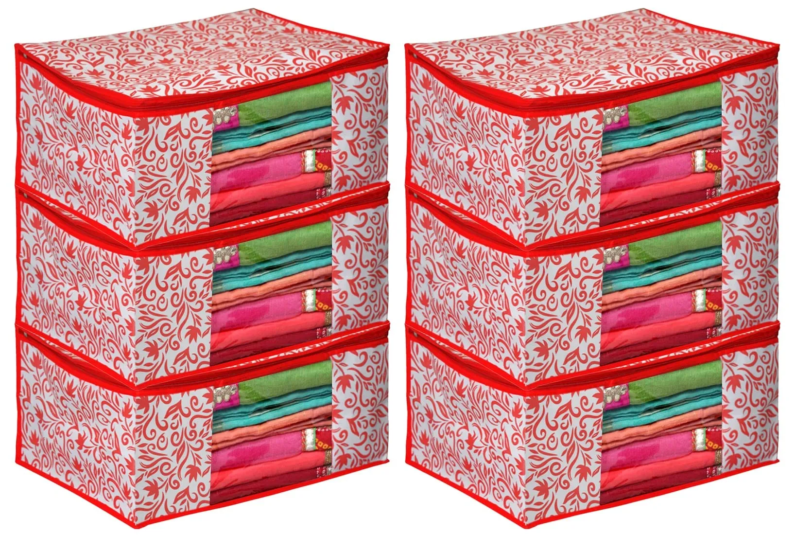 Kuber Industries Floral Printed Non-Woven Saree Cover With Tranasparent Window- Pack of 6 (Pink)-HS43KUBMART26113