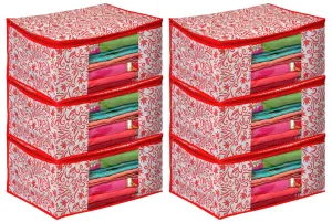 Kuber Industries Floral Printed Non-Woven Saree Cover With Tranasparent Window- Pack of 6 (Pink)-HS43KUBMART26113