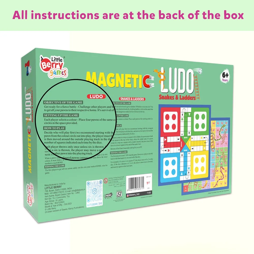 Magnetic Ludo and Snakes & Ladders Board Game Set - Travel Board Game (Multicolor)