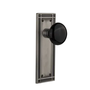 Mission Long Plate with Black Porcelain Knob in Antique Pewter