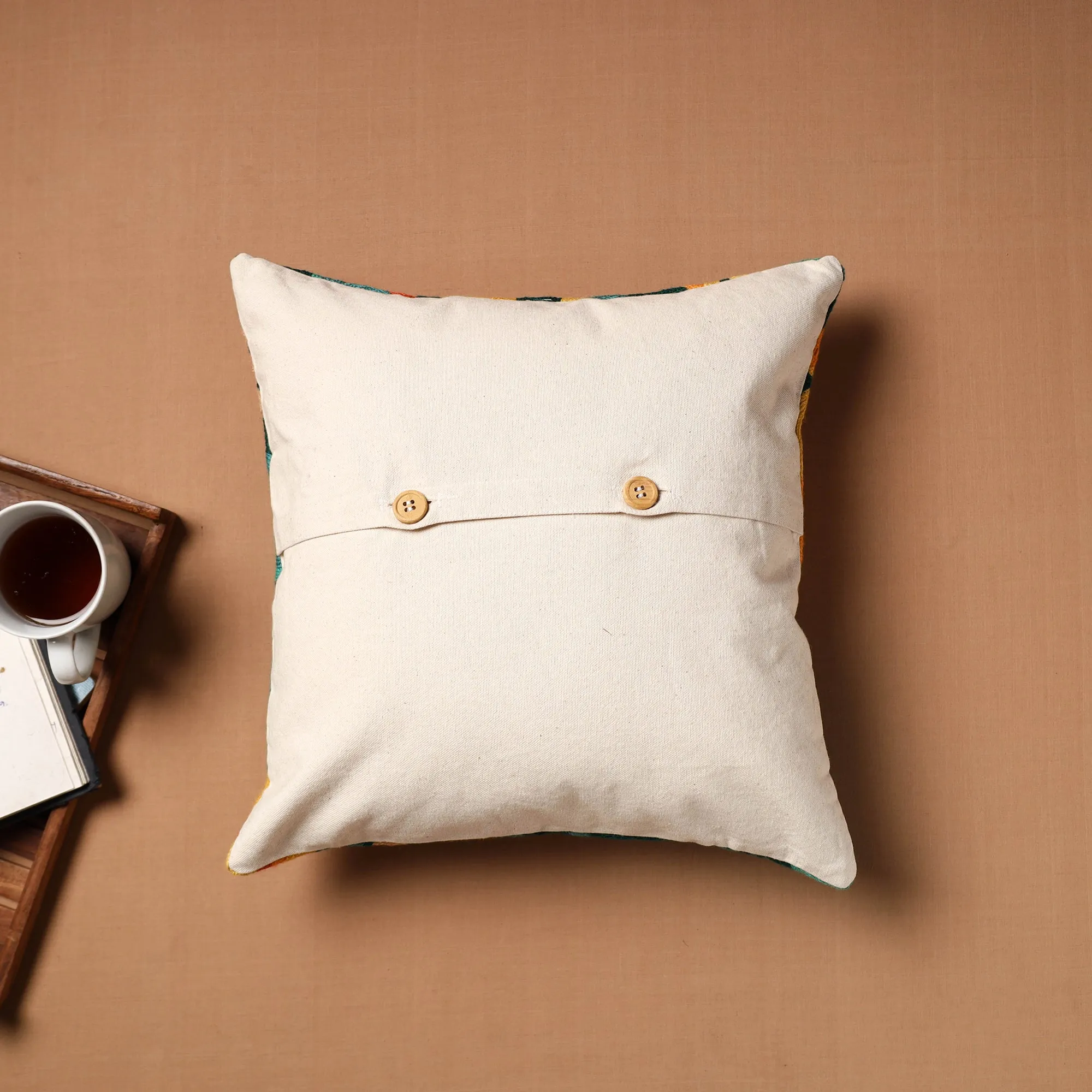 Multicolor - Crewel Hand Embroidered Cushion Cover 08