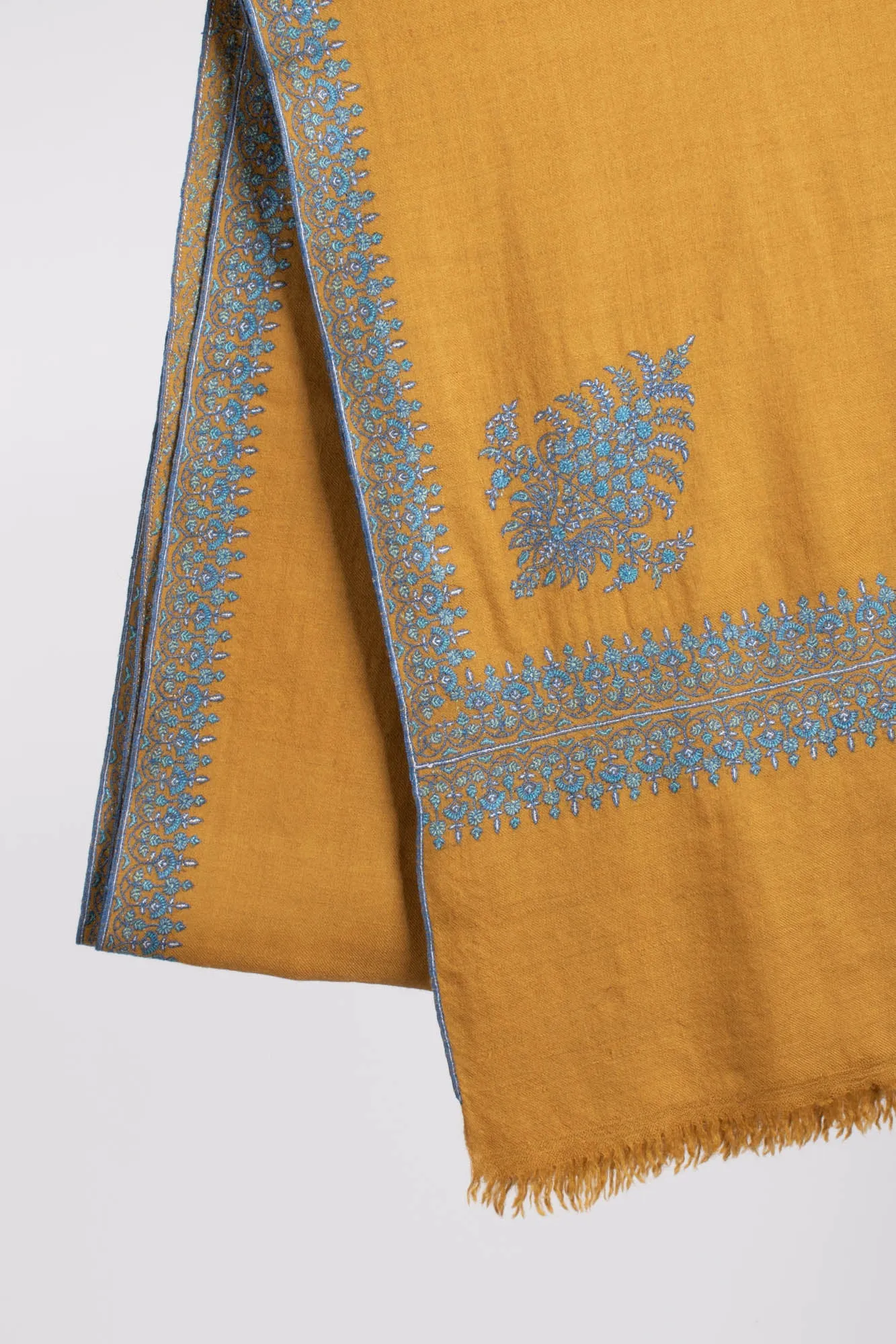 Mustard Embroidered Pure Pashmina Shawl - CULVER