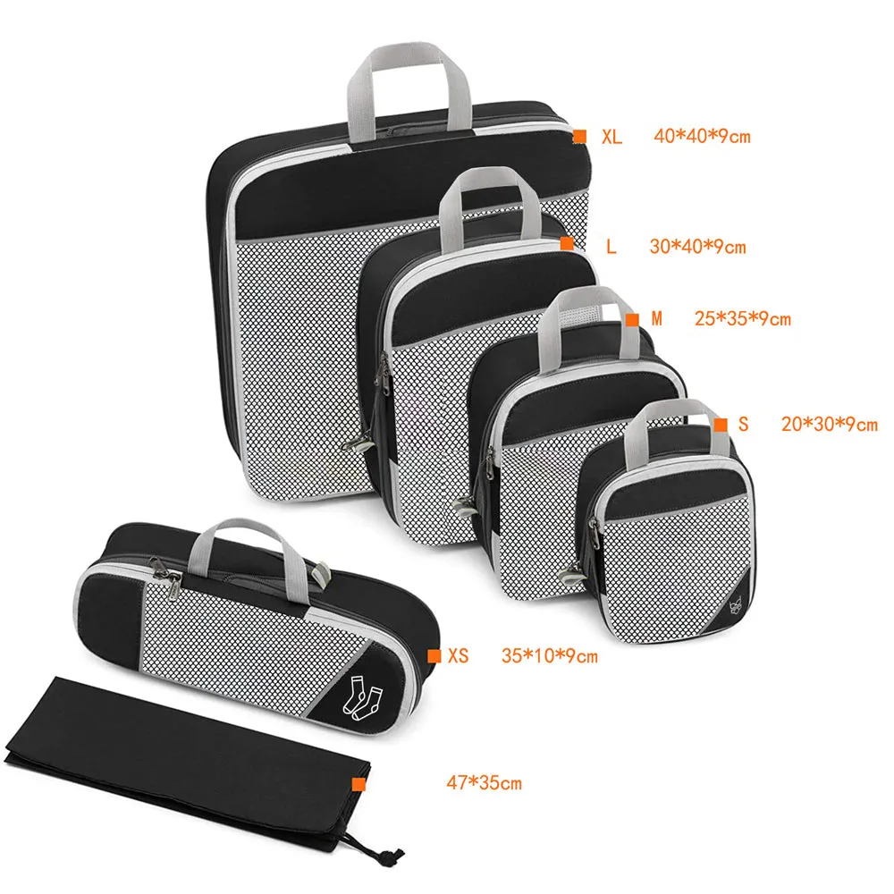 Pack of 6 Compression Packing Cube Traveling Storage Bags
