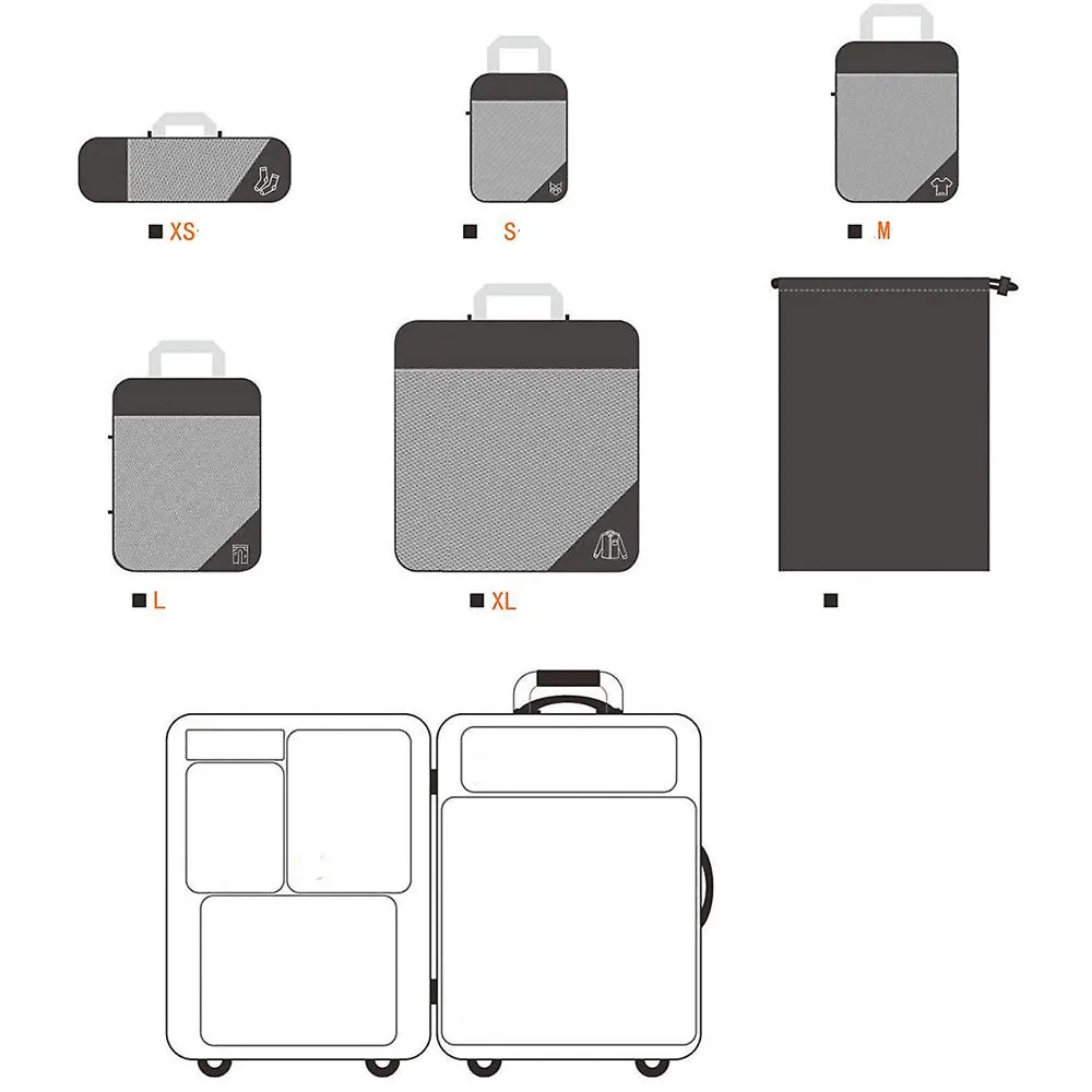 Pack of 6 Compression Packing Cube Traveling Storage Bags