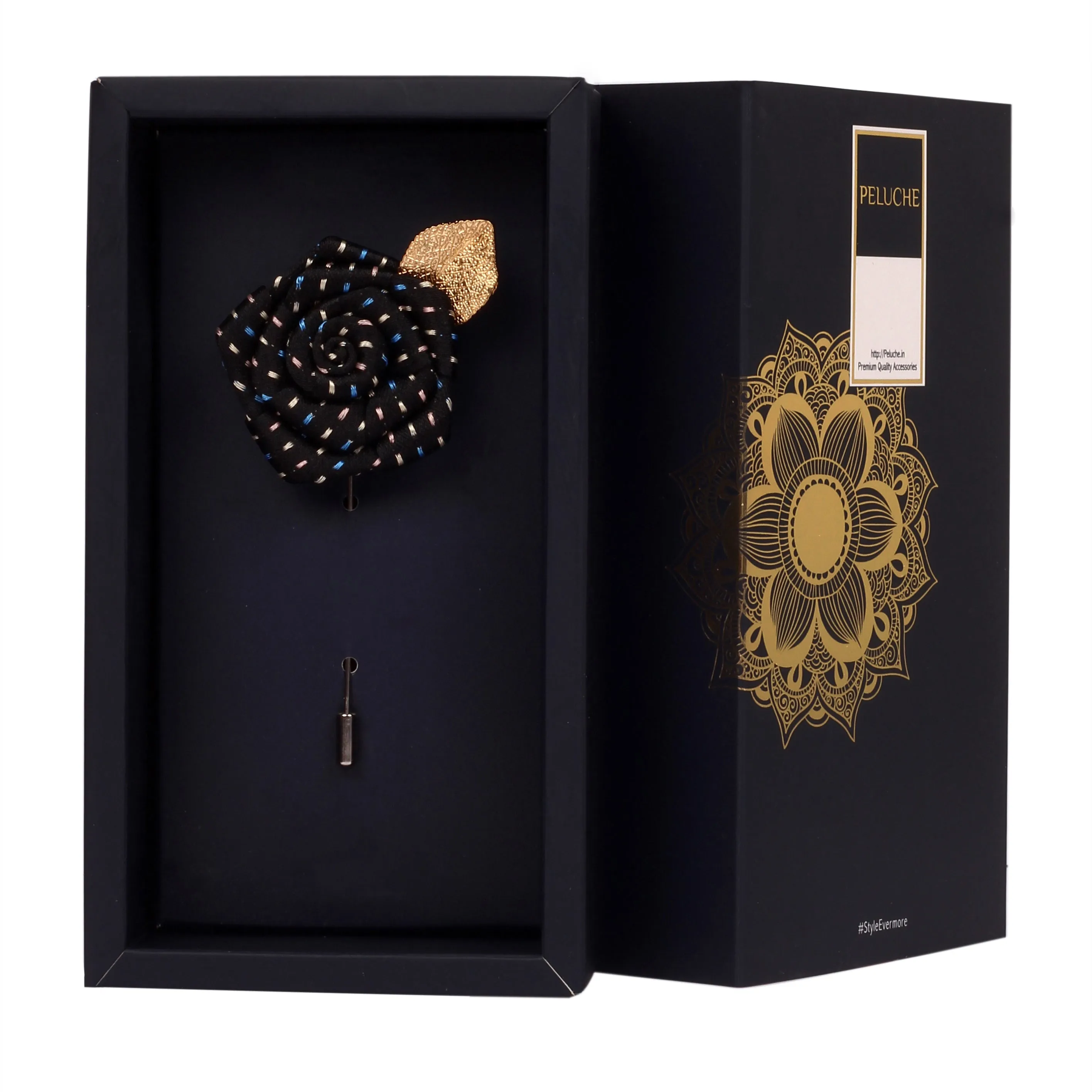 Peluche Floral Pentagon Black, Golden, Blue Brooch Lapel Pin
