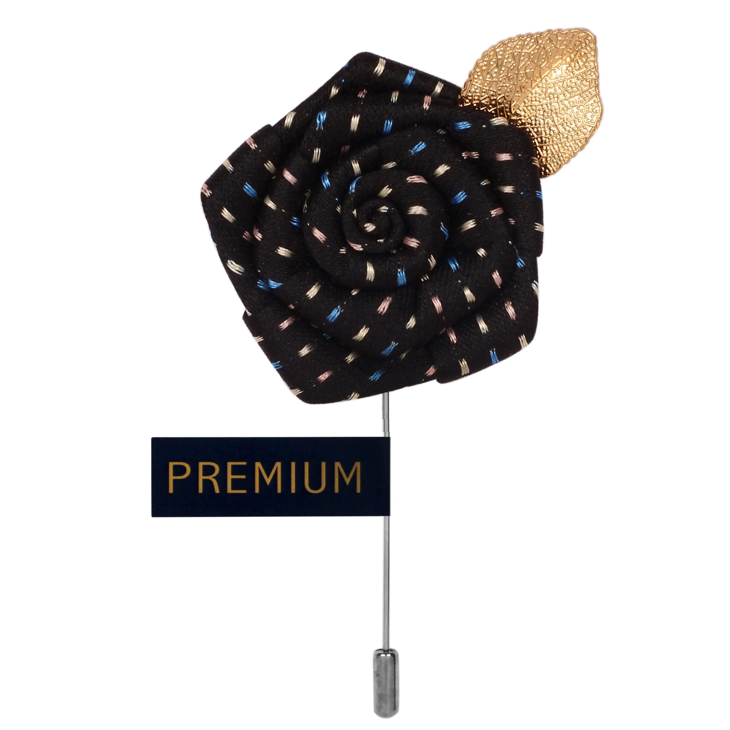 Peluche Floral Pentagon Black, Golden, Blue Brooch Lapel Pin