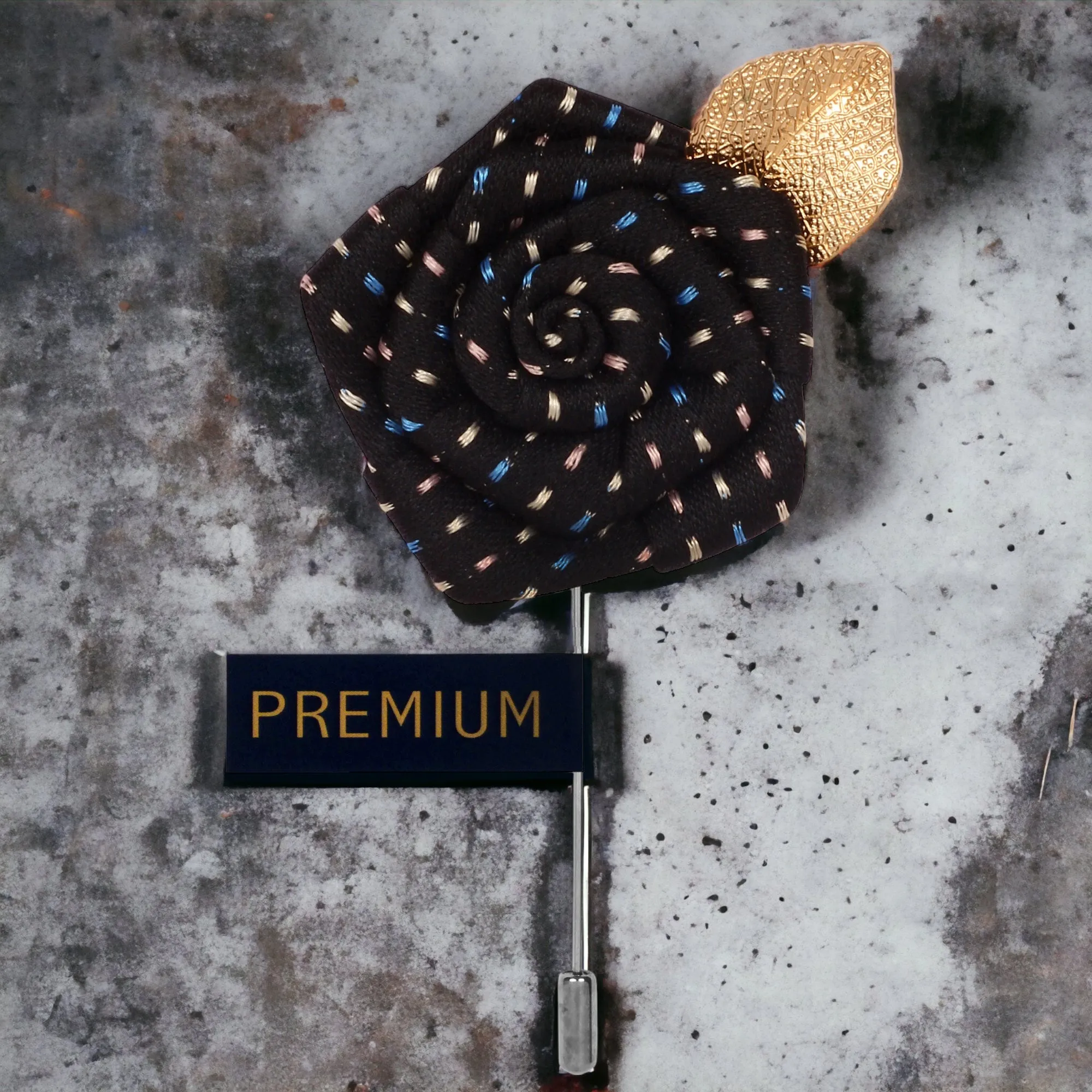 Peluche Floral Pentagon Black, Golden, Blue Brooch Lapel Pin