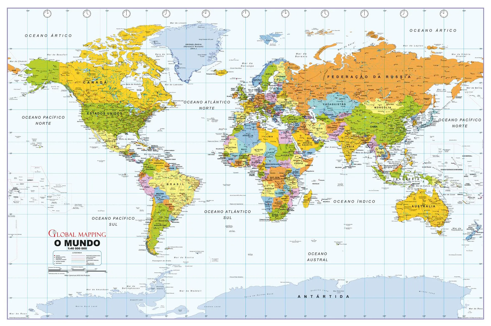 Political World Wall Map in Portuguese 1029 x 684mm