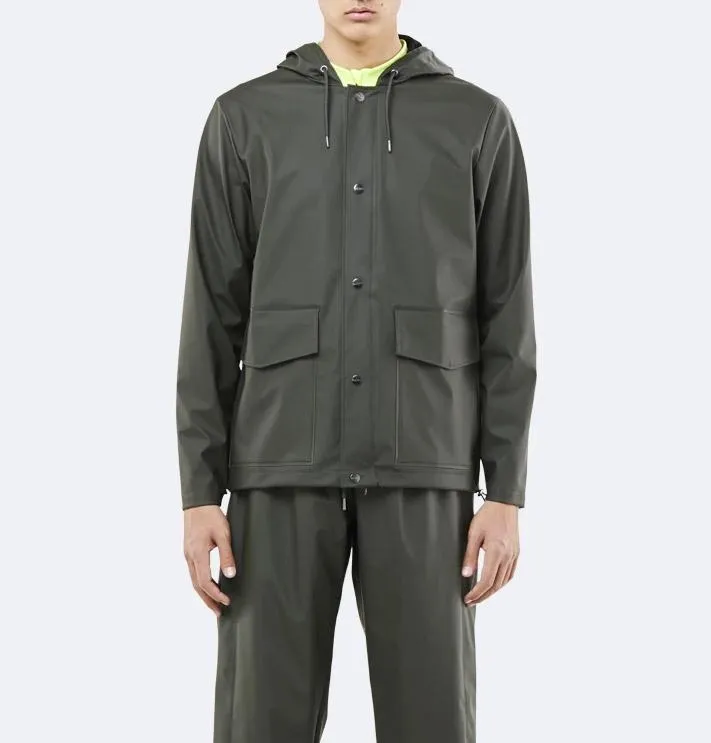 Rains Short Hooded Coat – Unisex – Green