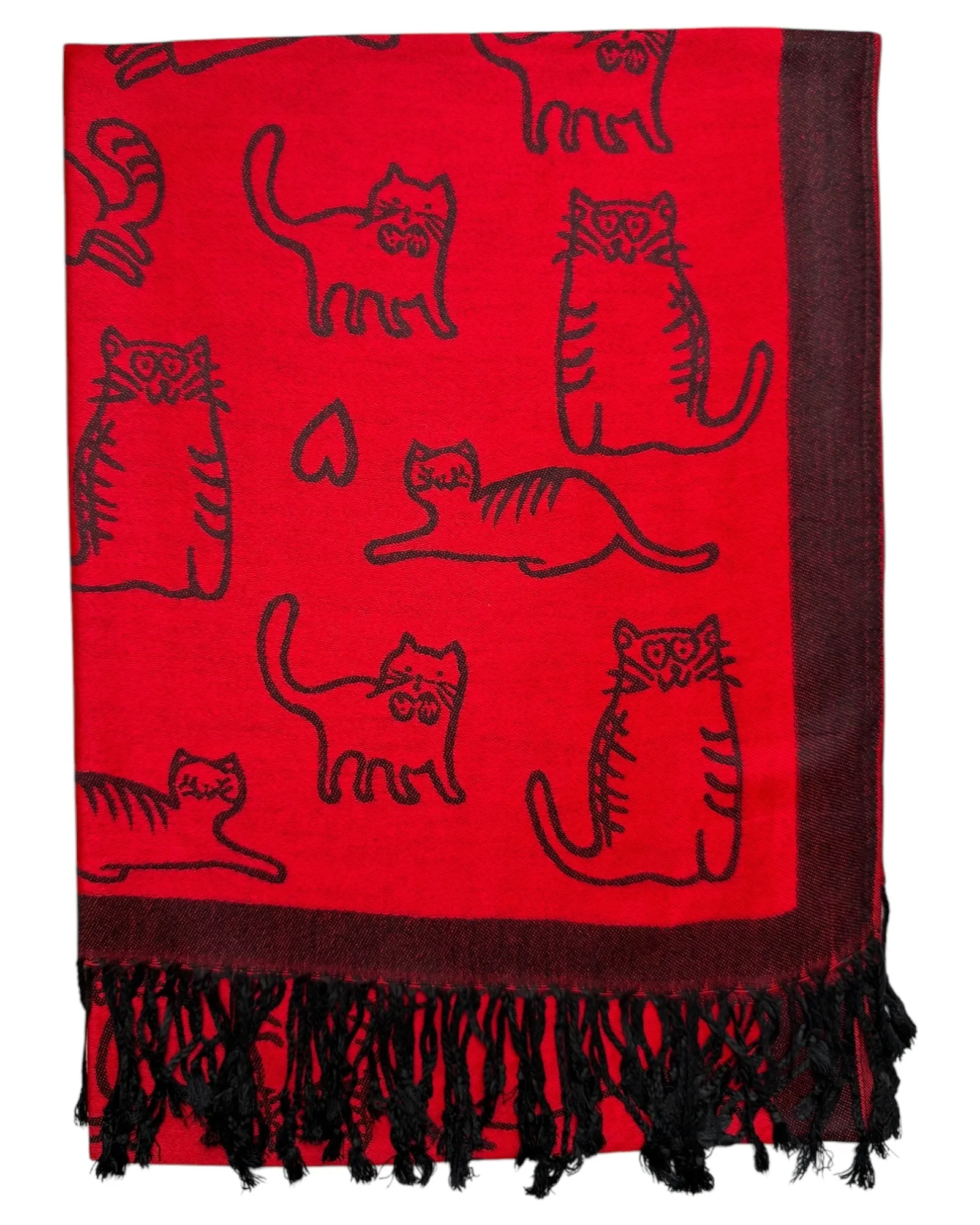 Red & Black Reversible Cat Rave Pashmina