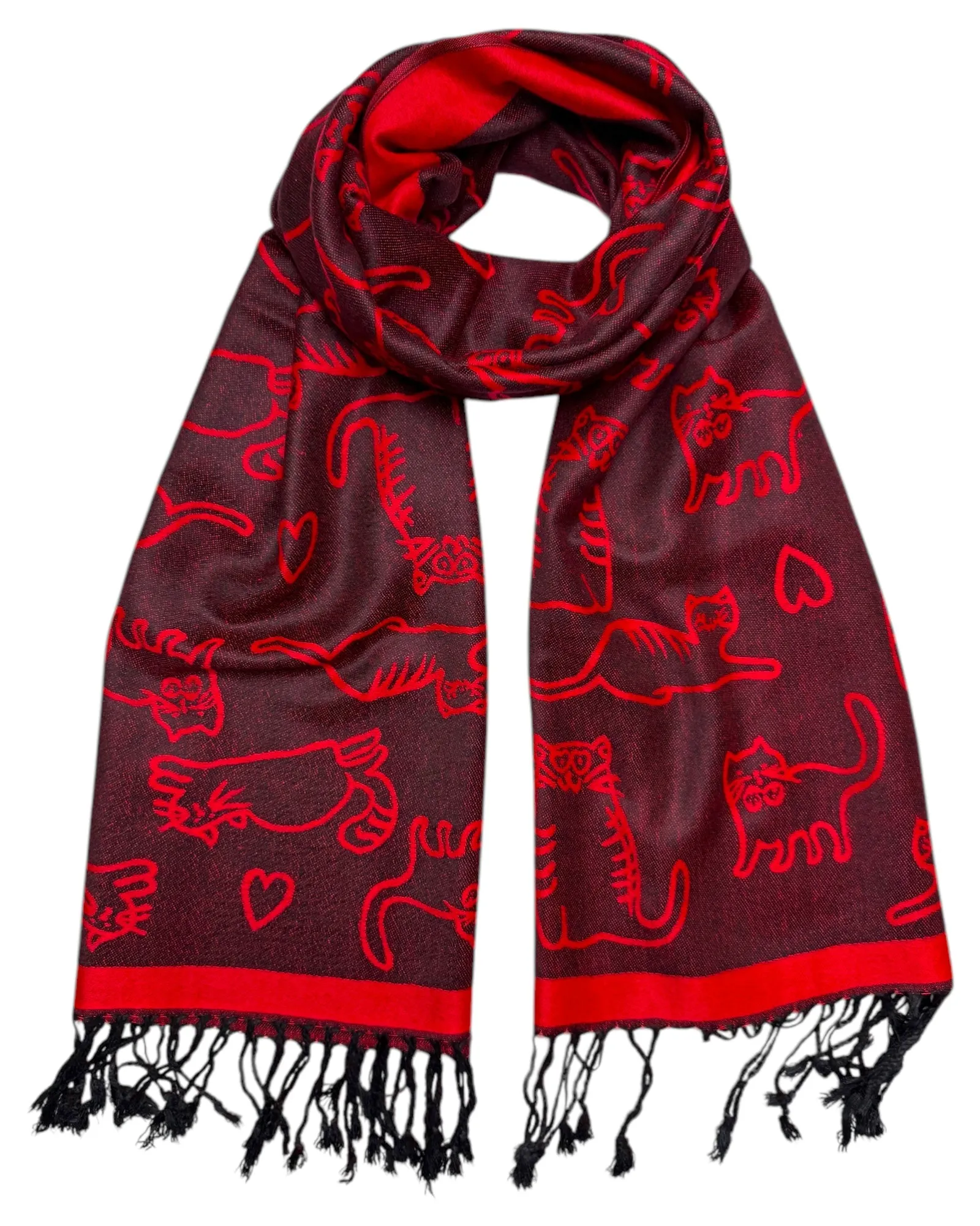 Red & Black Reversible Cat Rave Pashmina